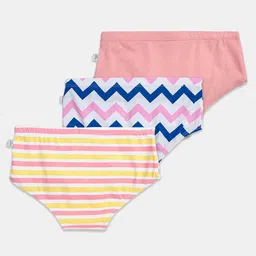 Plan B Cotton Elastane Pack Of 3 Striped & Butterfly Printed Panties - Pink Blue & White image 3