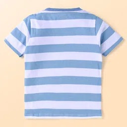 Babyhug Cotton Knit Half Sleeves Striped T-Shirt & Shorts Set - Light Blue & Navy image 3