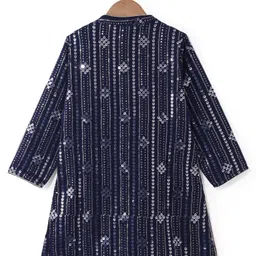 Babyhug Woven Full Sleeves Sequined Kurta Pyjama Set -Navy Blue image 3