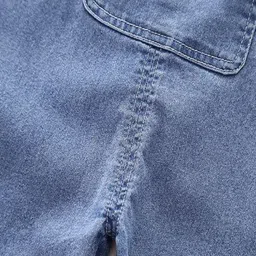 POP STREET KIDS Cotton Knit Teddy Bear Applique Detailed Dungaree With Half Sleeves Striped Tee - Purple image 4