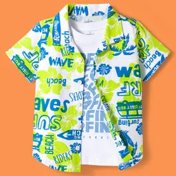 OLLINGTON ST. Cotton Co-Ord Set Of Printed Half Sleeves Shirt & Shorts With Inner Tee - Multicolor image 3