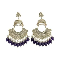 TESSARA Gold-Plated Kundan Studded And Beaded Crescent Shaped Chandbalis image 2