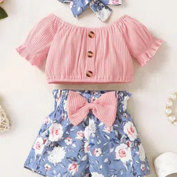 Porpy Girls Self Design Off-Shoulder Top With Shorts-picture-52