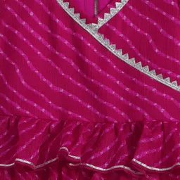 The Magic Wand Coven Woven Half Puffed Sleeves Leheriya Printed & Gota Lace Embellished Choli Lehenga Set - Fuchsia image 5