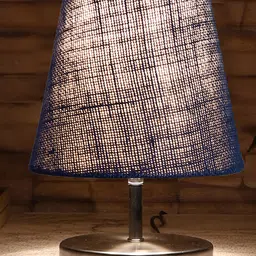 Devansh Blue Jute Round Metal Steel Table Lamp image 5