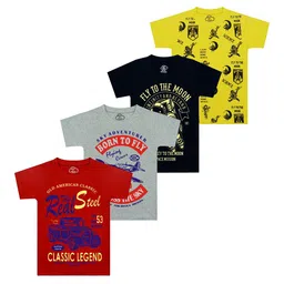MIST N FOGG Boys Pack of 4 Typography Printed Round Neck Cotton T-shirts-picture-11