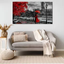 nestroots Red & Grey Umbrella Scene Canvas Framed Painting Wall Art-image-88