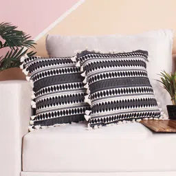 STITCHNEST Black & White 2 Pieces Ethnic Motifs Woollen Square Cushion Covers-image-26