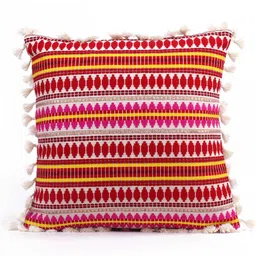 STITCHNEST Red & White 2-Pieces Embroidered Woollen Square Cushion Covers image 5