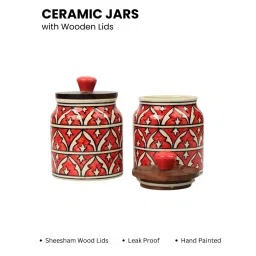 VarEesha Red Jodhpuri Hand Painted Jar with Lids (Pack Of 2) image 2