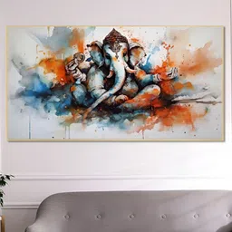nestroots Red & White Lord Ganesha Canvas Framed Painting Wall Art-picture-33