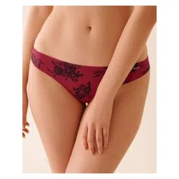 La Vie En Rose Microfiber Invisible Thong Panty - Red-picture-25