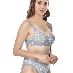 PIBU Pack of 2 Floral Printed Lightly Padded Cotton Bra With Brief image 4