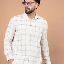 Crimsoune Club Men Premium Slim Fit Spread Collar Windowpane Checked Cotton Casual Shirt-picture-34