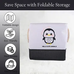 Aura White & Black 2 Pieces Printed Storage Basket With Handle image 2