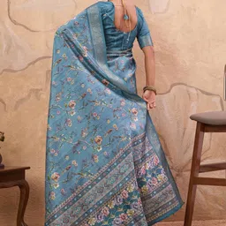 TIRA Floral Poly Crepe Saree image 3