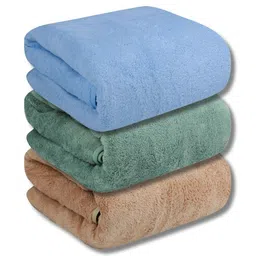 Fezora Beige & Turquoise Blue 3 Pieces Microfiber 450 GSM Bath Towel-image-69