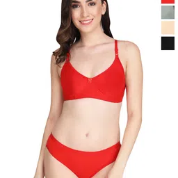 Liigne Women Pack Of 4 Pure Cotton Non Padded Everyday Bra & Panty Lingerie Set-picture-27