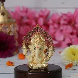 HOUSE OF WEMY Yellow & Brown Ganesha Idol With Kalpavriksha Tree Showpiece-picture-11
