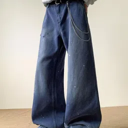 StyleCast Men Low-Rise Low Distress Faded Indigo Wide-Leg Jeans With Paint Splatter image 4