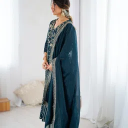 zeelfashion Embroidered Art Silk Stitched Flared/A-line Gown image 3