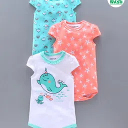 Babyoye Cotton Cap Sleeves Onesies Multiprint Pack of 3 - Blue Orange White-image-8