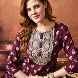 PHYSIL Floral Printed Zari Yoke Design Straight Pure Cotton Kurta-picture-16