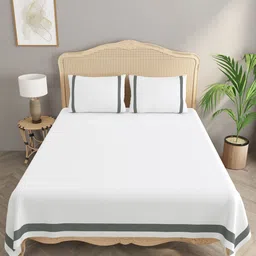 Gulaab Jaipur White & Grey Cotton 300 TC Double King Bedsheet with 2 Pillow Covers-picture-19