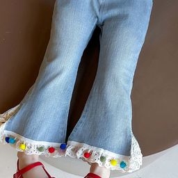 LULU & SKY Girls Flared High-Rise Low Distress Light Fade Jeans-picture-31