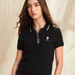 U.S. Polo Assn. Women Polo Collar Pure Cotton T-shirt-image-65