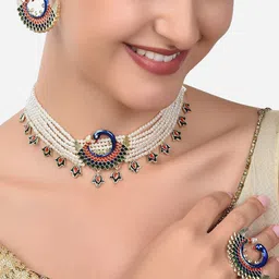 Zaveri Pearls Gold-Plated Stones Studded & Beaded Jewellery Set image 4