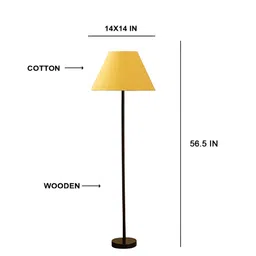 Devansh Yellow & Black Wooden & Cotton Floor Lamp image 4