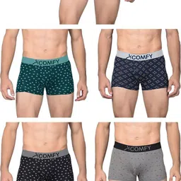 AMUL COMFY Men's Cotton Printed Multicolor Outer Elastic Front Open Trunks/Underwear - Pack of 5 (#Printed-OE) image 2