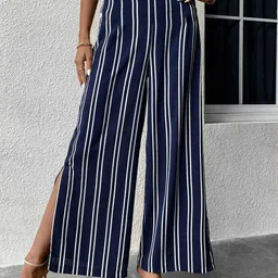 DressBerry Women Striped Flared High-Rise Trousers-image-47