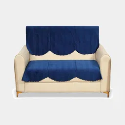 Fashion Throw Navy Blue Velvet 2 Piece Sofa Cover-image-0