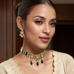 Kalakrith Milano Kundan Stones Studded & Beaded Jewellery Set image 4