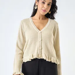 AKKRITI BY PANTALOONS Women Ribbed Cardigan with Fuzzy Detail image 4