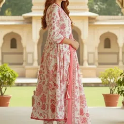 THE FAB FACTORY Women Floral Printed Empire Kurta with Trousers & With Dupatta image 2