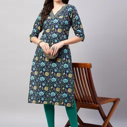 WineRed Women Floral Printed Thread Work Indie Florals Kurta-picture-13