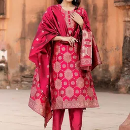 Kedar Fab Women Pink Ethnic Motifs Regular Kurta with Trousers & With Dupatta-image-25