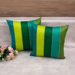 RoyalDeco 2 Pieces Premium Green & Blue Silk Striped Square Cushion Covers-picture-37