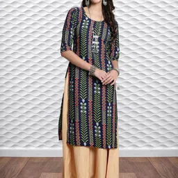 HERE&NOW Selection Of 3 Floral Printed Round Neck Straight Kurtas image 4