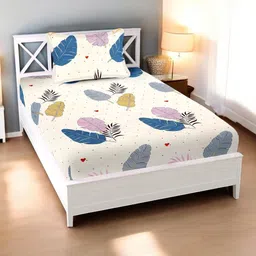 Homybees Off White 220 TC Single Bedsheet with 1 Pillow Covers image 2