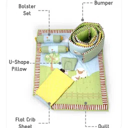 Babyhug Premium Cotton Crib Bedding Set Farm Theme Small Pack of 6 - Light Green (Cot not Included) image 3