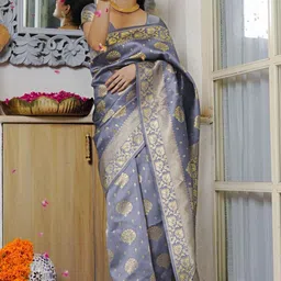 Subham Ethnic Motifs Zari Silk Blend Handloom Kanjeevaram Saree-picture-15