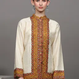 Exotic India Women Floral Longline Bomber with Embroidered Jacket-image-27