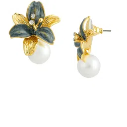 Bohey by KARATCART Gold-Plated Stones Studded & Pearls Beaded Floral Shaped Studs image 4