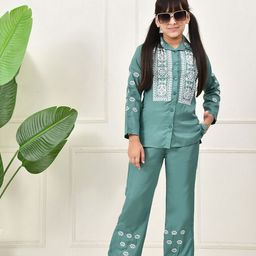 Bella Moda Girls Embroidered Long Sleeves Pure Cotton Shirt With Trouser-picture-1