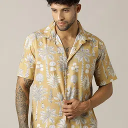 Paper Cut Relaxed Fit Floral Printed Spread Collar Linen Shirt-picture-33