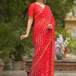 Kalini Womens Red Poly Georgette Printed Saree With Unstiched Blouse Piece image 2